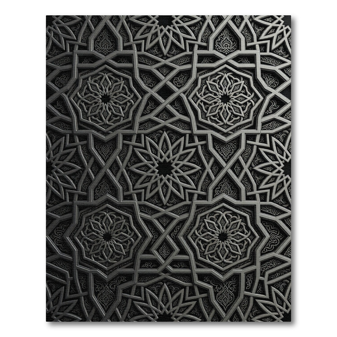 Sophisticated Charcoal Geometric Interlocking Star Rug