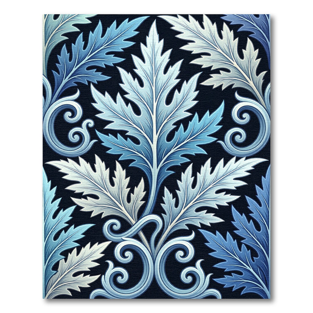 Deep Blue Frosted Fern Scrolls Rug