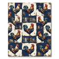 Rustic Rooster Farmhouse Navy Check Rug