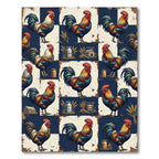 Rustic Rooster Farmhouse Navy Check Rug