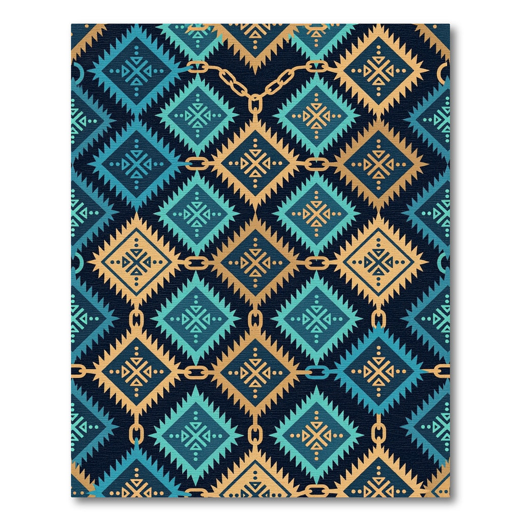 Gold and Teal Geometric Chain Link Rug