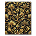 Golden Floral Scrollwork Black Rug
