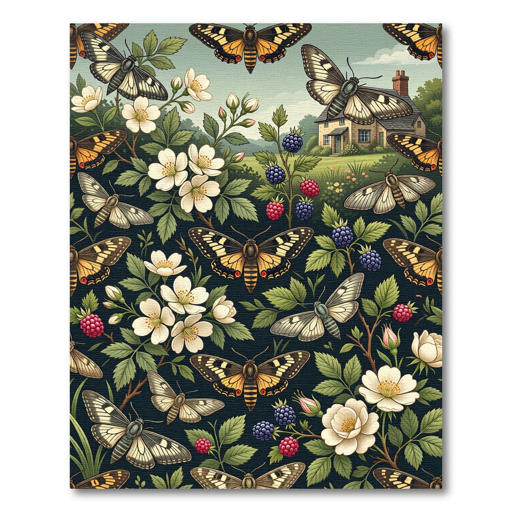 Whimsical Golden Butterfly and Blackberry Garden Rug