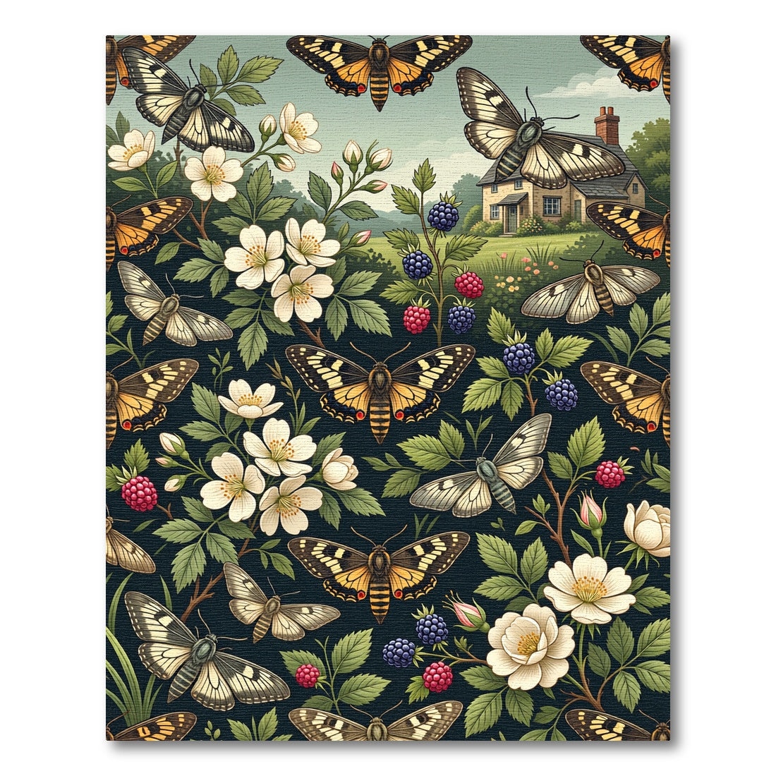 Whimsical Golden Butterfly and Blackberry Garden Rug