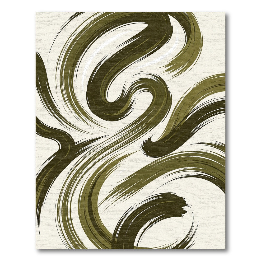 Modern Olive Abstract Flowing Curves Rug