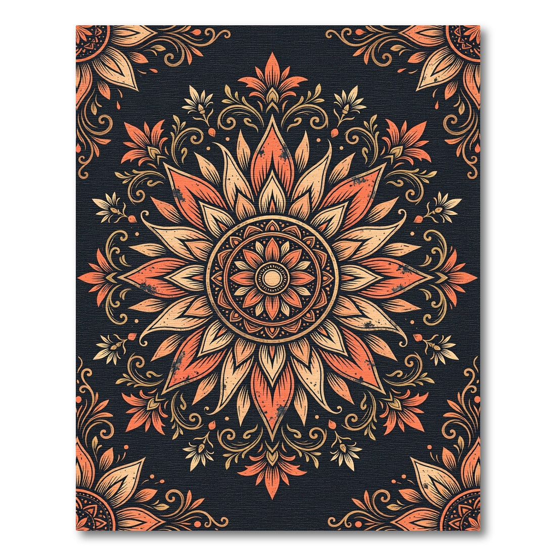 Earthy Orange Floral Mandala Medallion Rug
