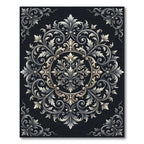 Elegant Silver Scrollwork Medallion Rug