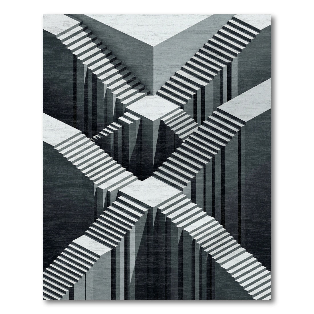 Monochromatic Geometric Illusion Stairway Rug