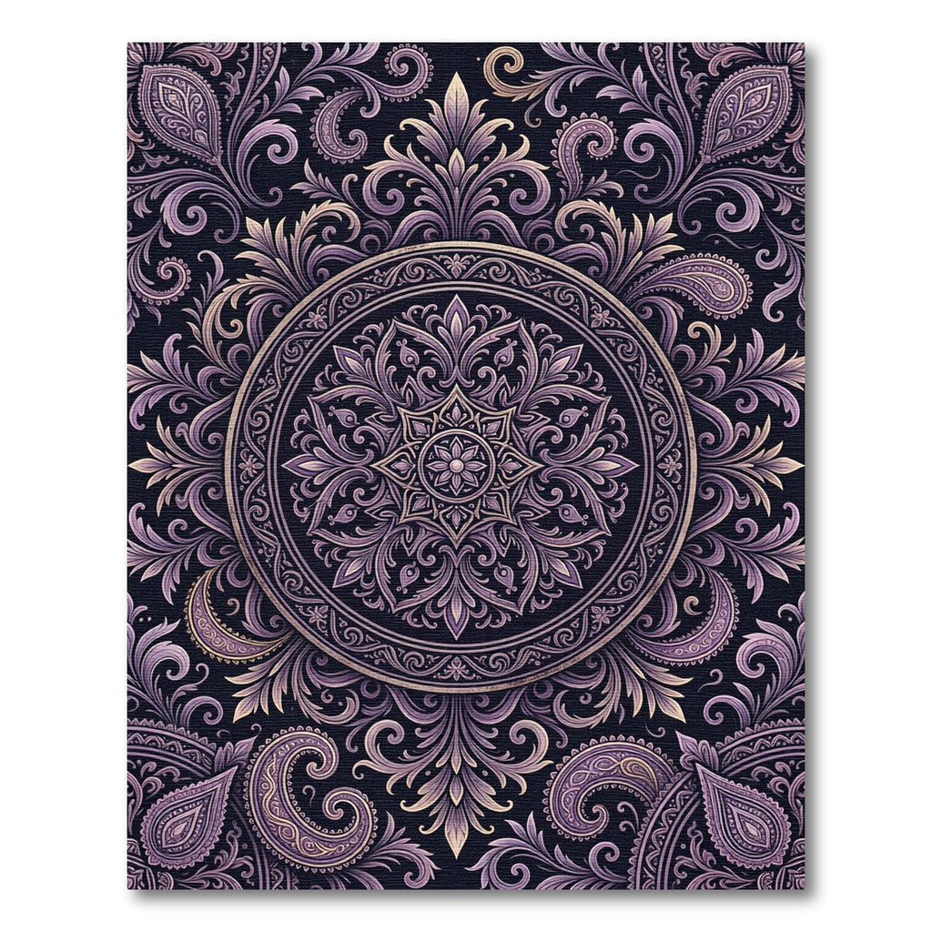 Elegant Purple Paisley Mandala Medallion Rug