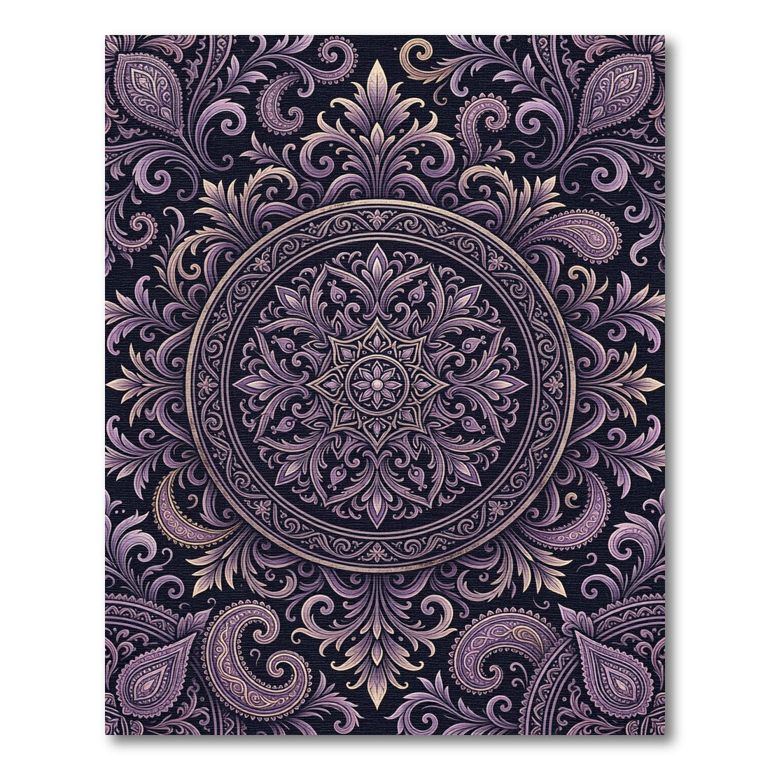 Elegant Purple Paisley Mandala Medallion Rug