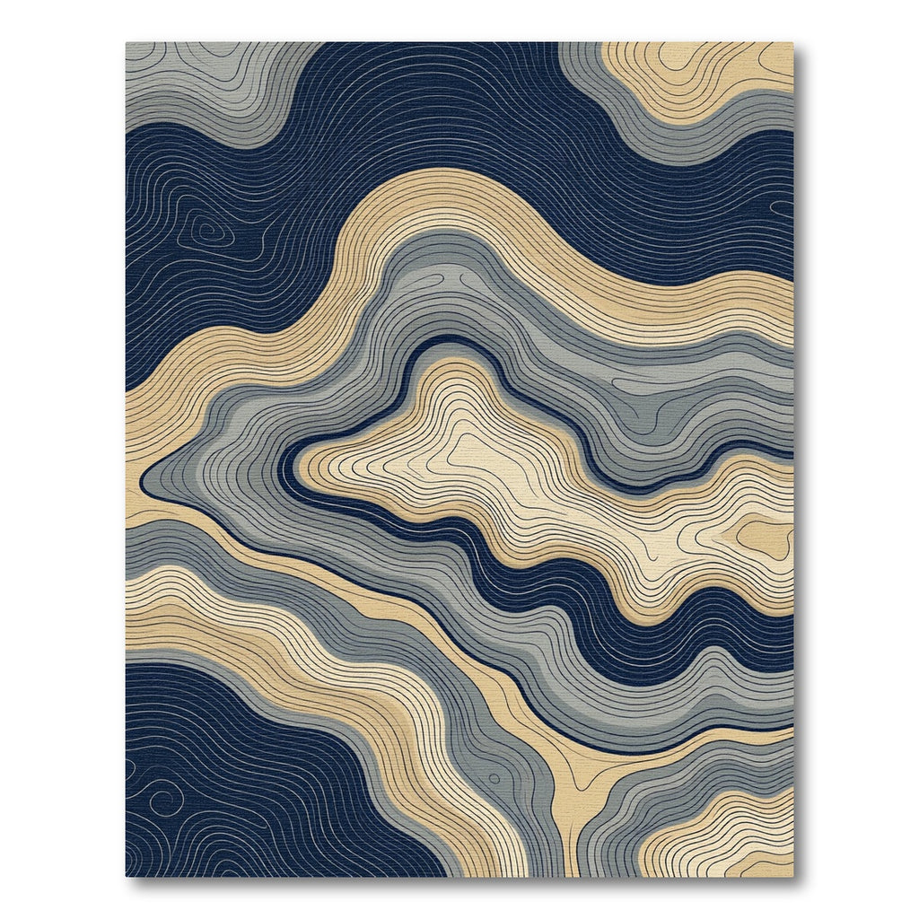 Navy and Gold Abstract Topographic Wave Rug
