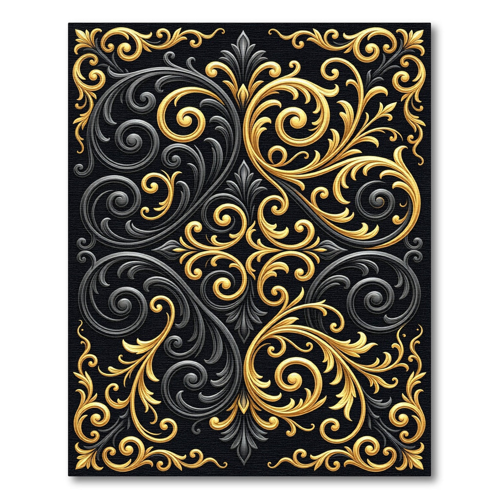 Black Gold Ornate Scrollwork Rug