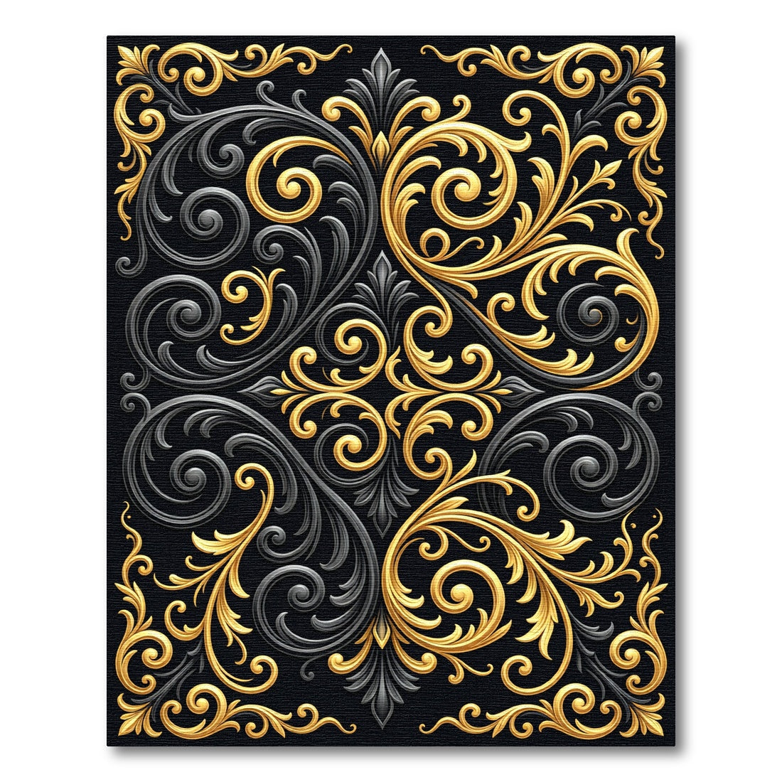 Black Gold Ornate Scrollwork Rug