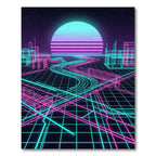 Neon Vaporwave Synthwave City Landscape Rug