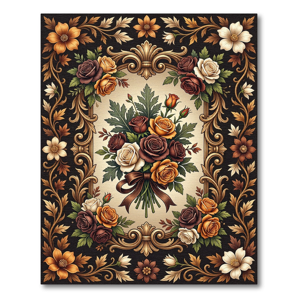 Elegant Baroque Rose Bouquet Ornament Rug