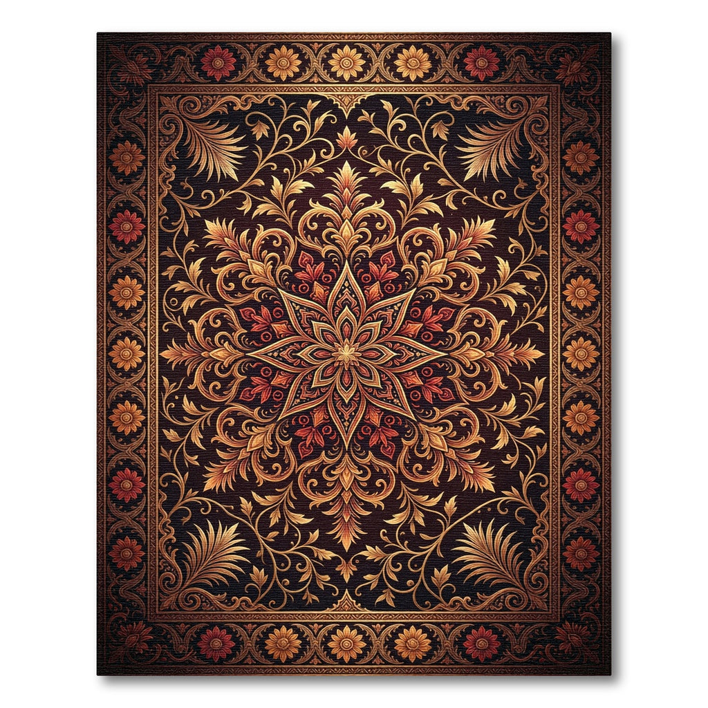 Ornate Gold Floral Medallion Area Decor Rug