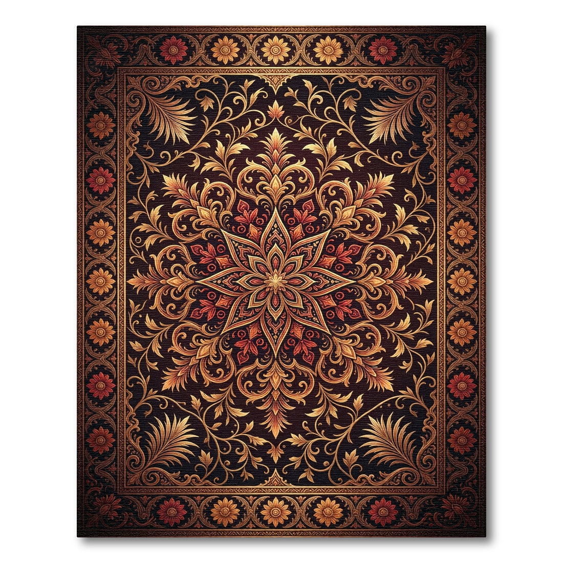 Ornate Gold Floral Medallion Area Decor Rug