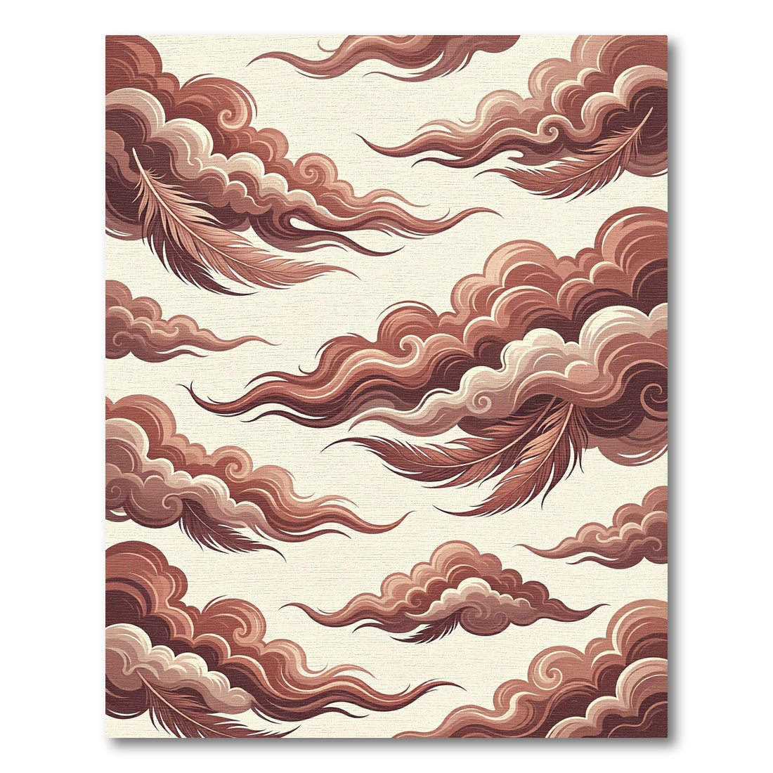 Ethereal Terracotta Cloud and Feather Art Rug