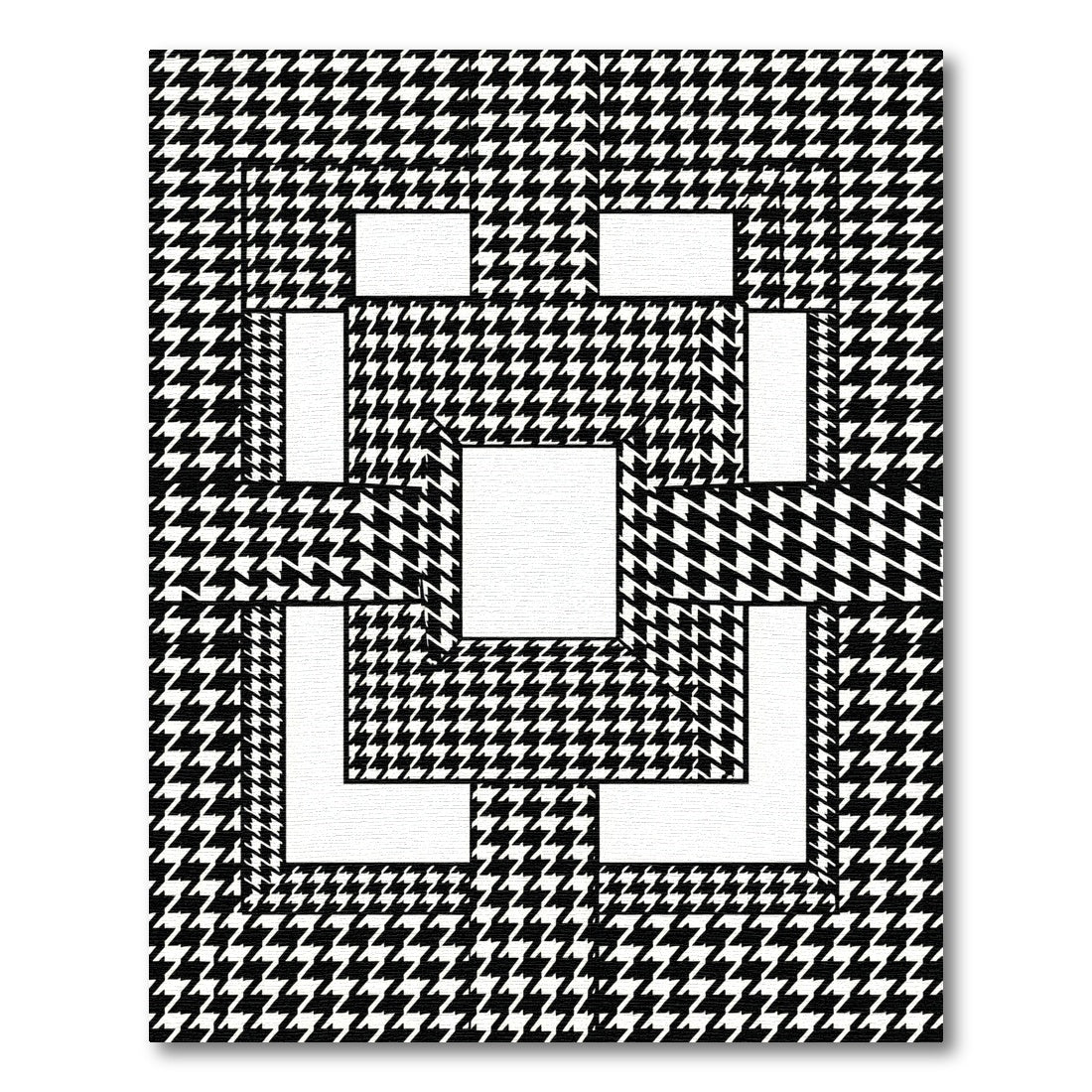 Monochrome Houndstooth Geometric Block Grid Rug