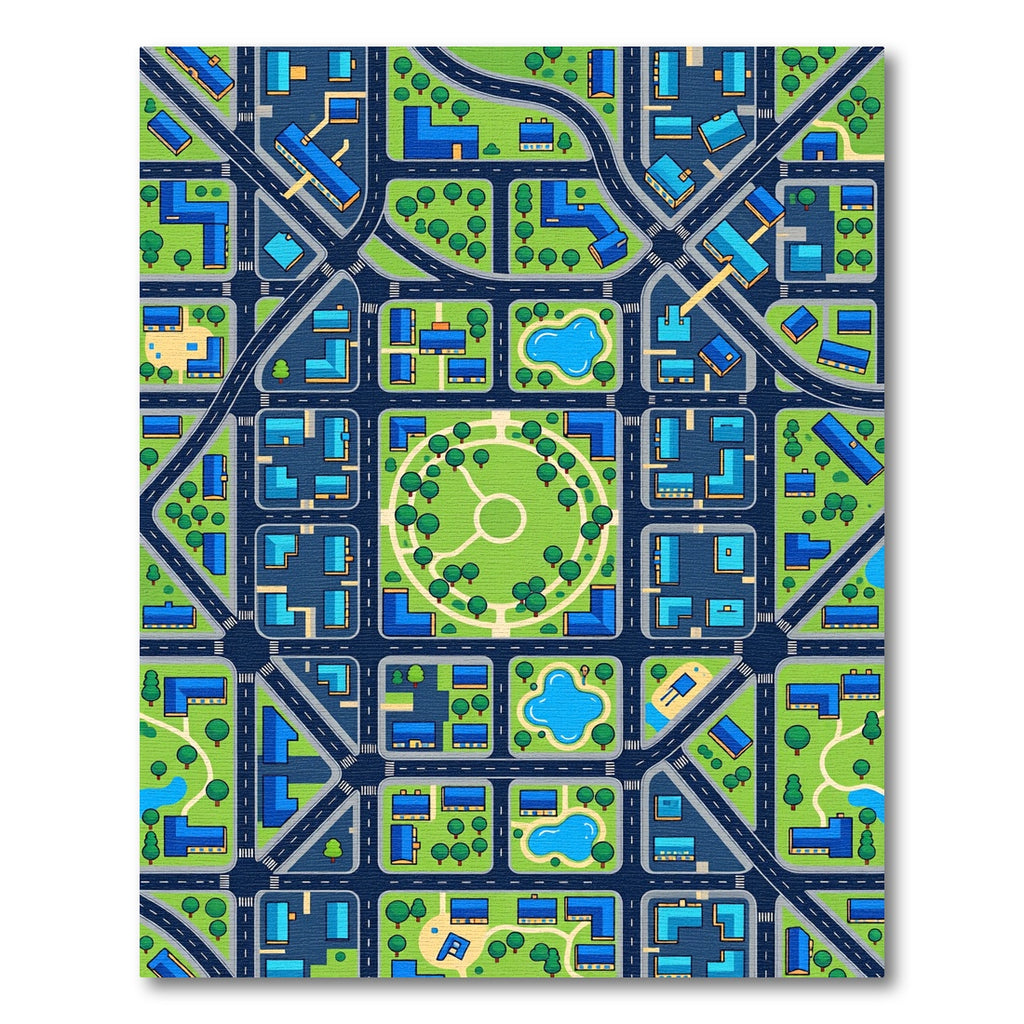 Modern Vibrant Cityscape Grid Map Rug