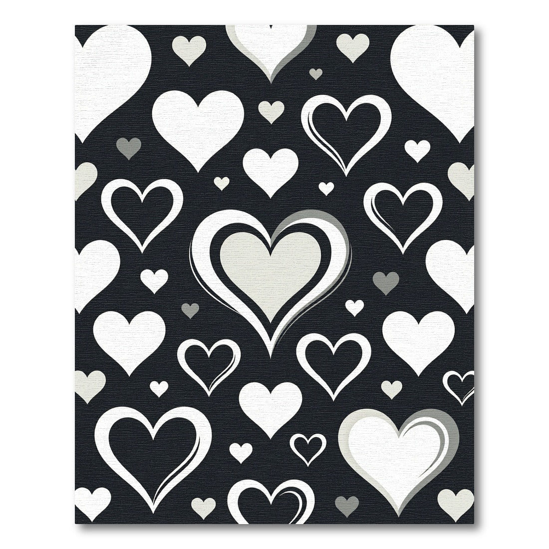 Monochrome Heart Collage Black White Art Rug