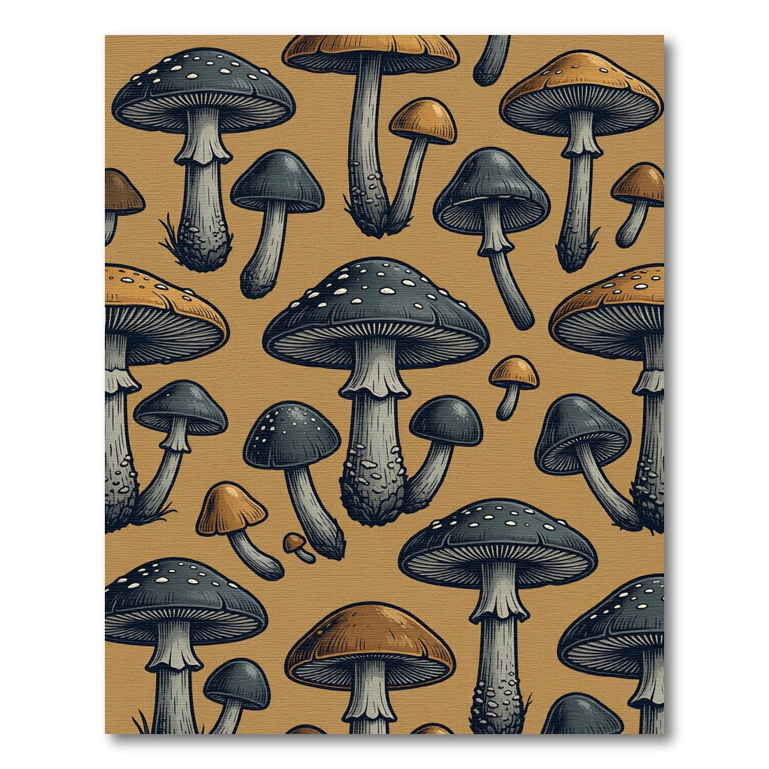 Whimsical Golden Toadstool Forest Fungi Rug