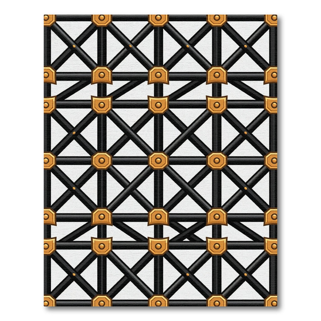 Black Gold Intersecting Grid Pattern Rug