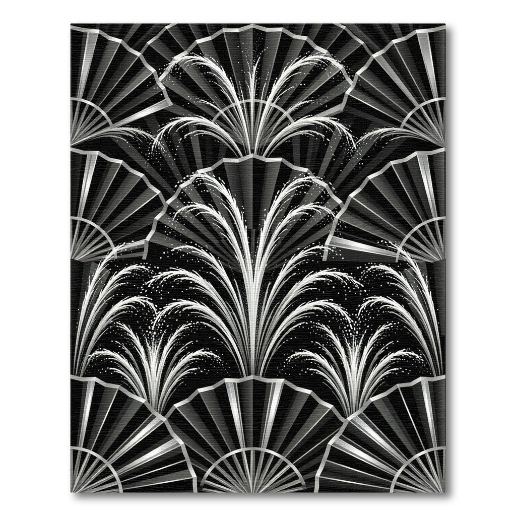 Art Deco Black Silver Fan Fountain Rug
