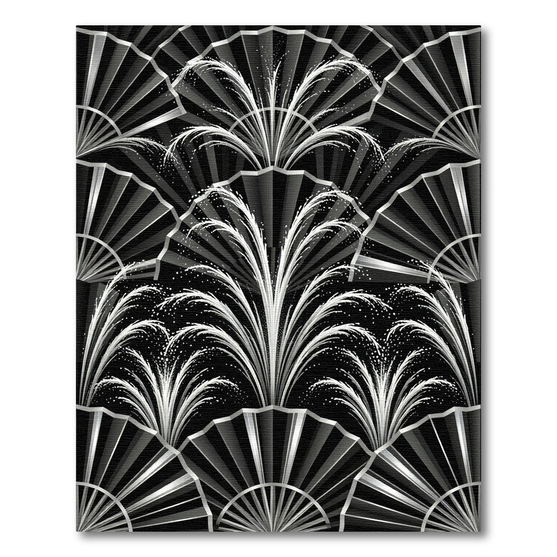 Art Deco Black Silver Fan Fountain Rug