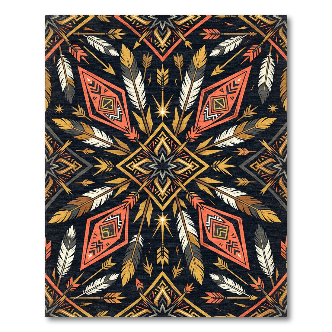 Tribal Orange Gold Feather Arrow Rug