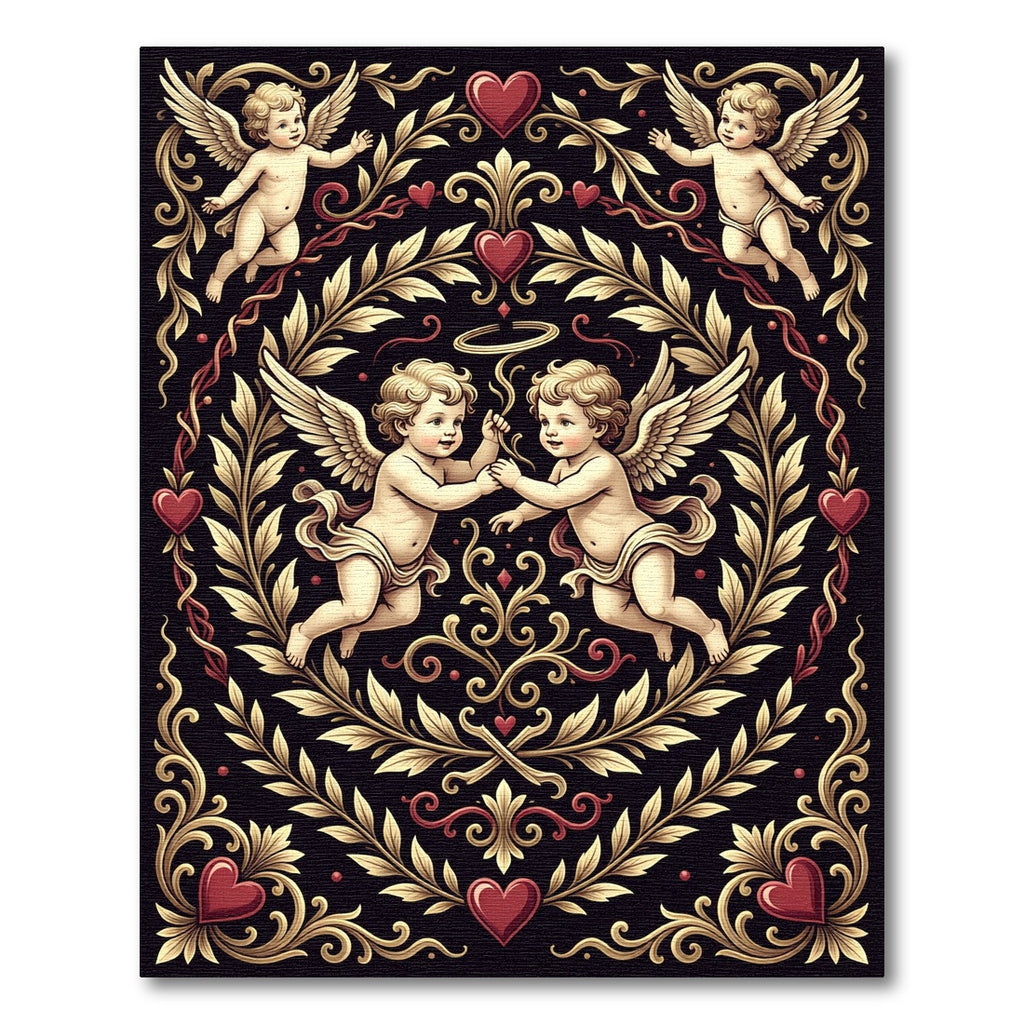 Cherubic Heart Scrollwork Black Rug