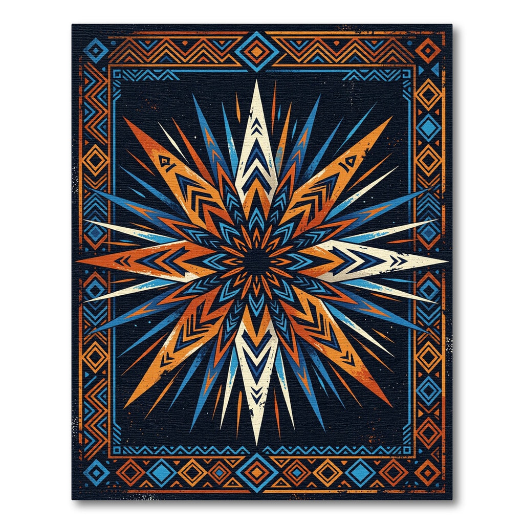 Vibrant Orange Blue Sunburst Border Rug
