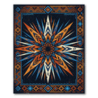 Vibrant Orange Blue Sunburst Border Rug
