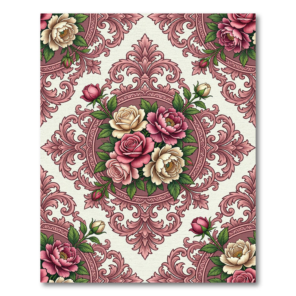 Vintage Rose Medallion Damask Floral Rug