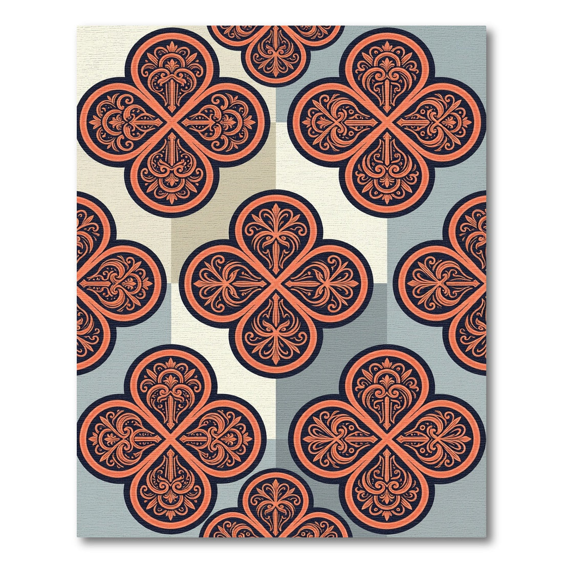 Elegant Terracotta Quatrefoil Geometric Medallion Rug