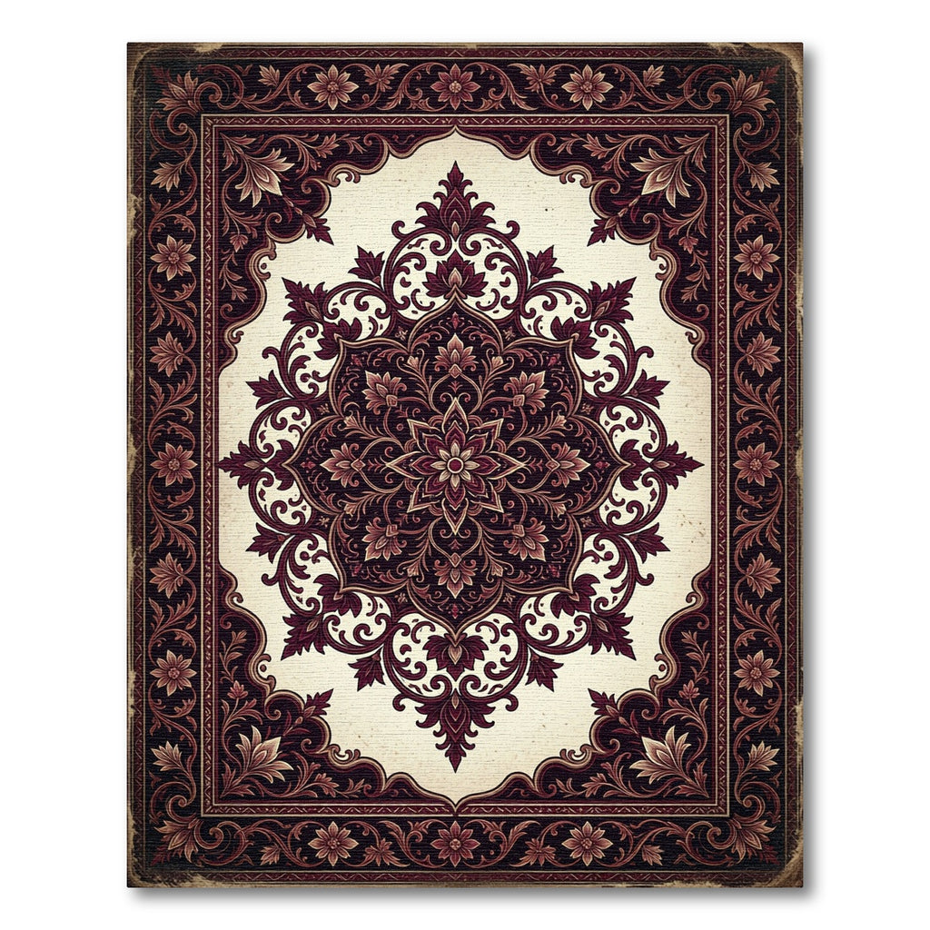 Dark Crimson Floral Ornate Medallion Rug