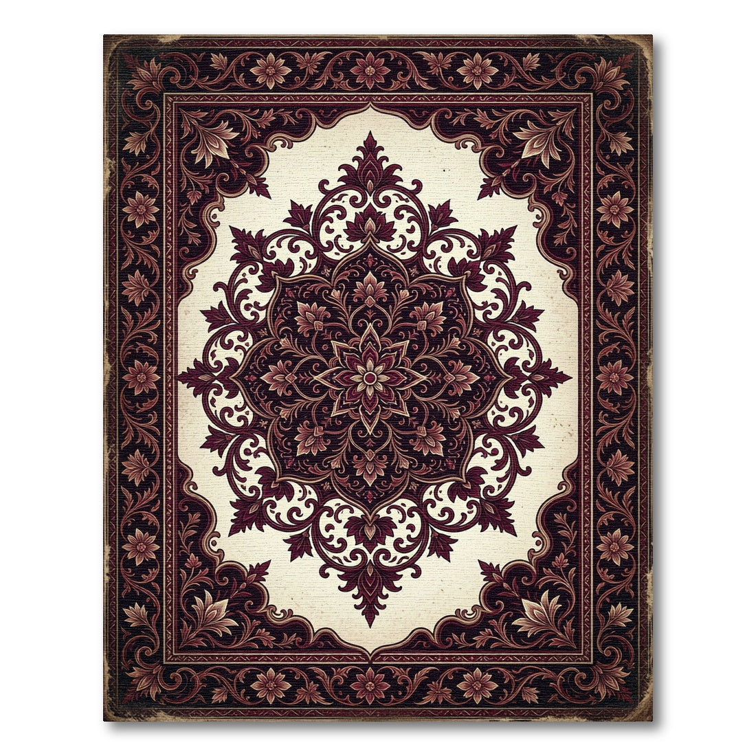 Dark Crimson Floral Ornate Medallion Rug