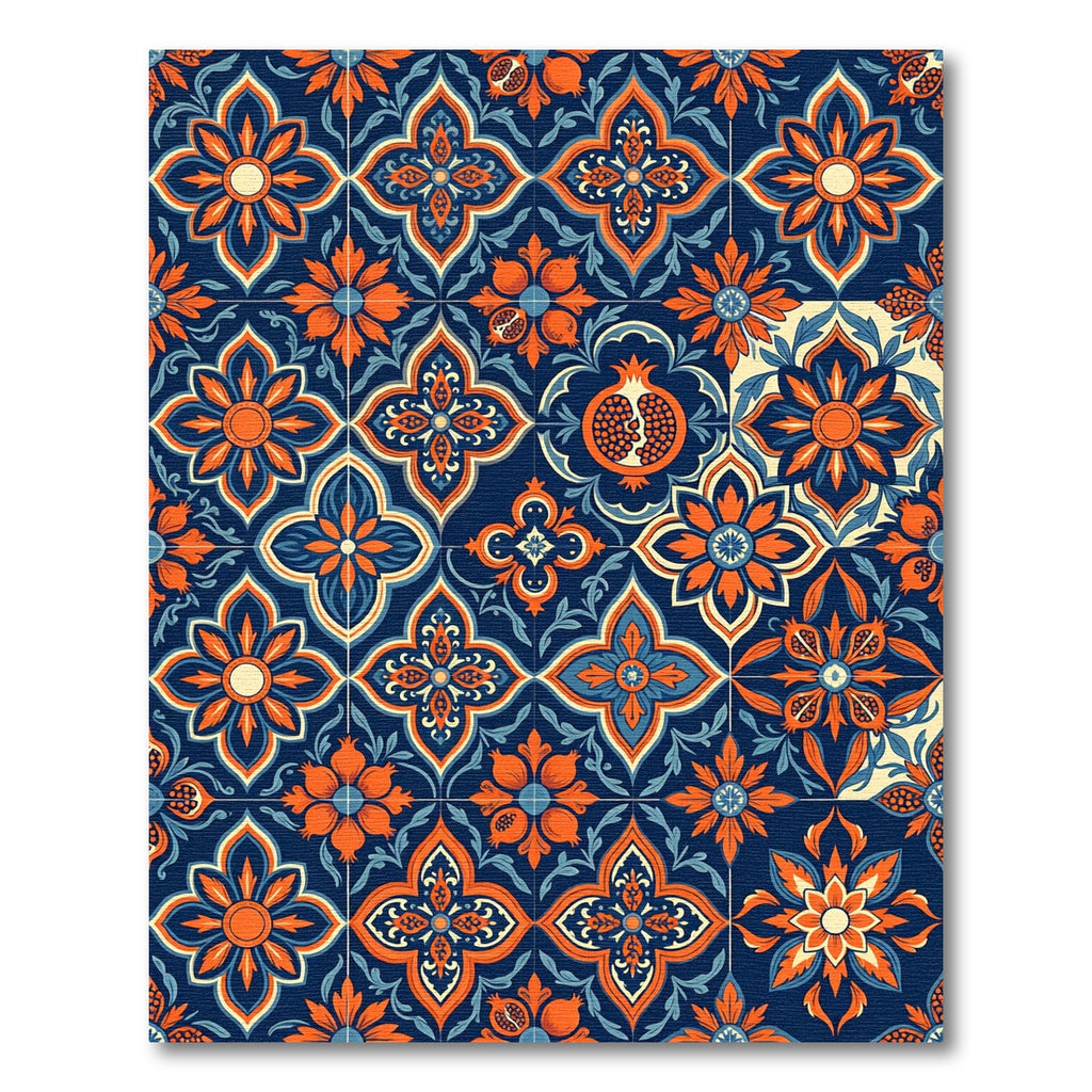 Navy Blue Floral Pomegranate Medallion Rug