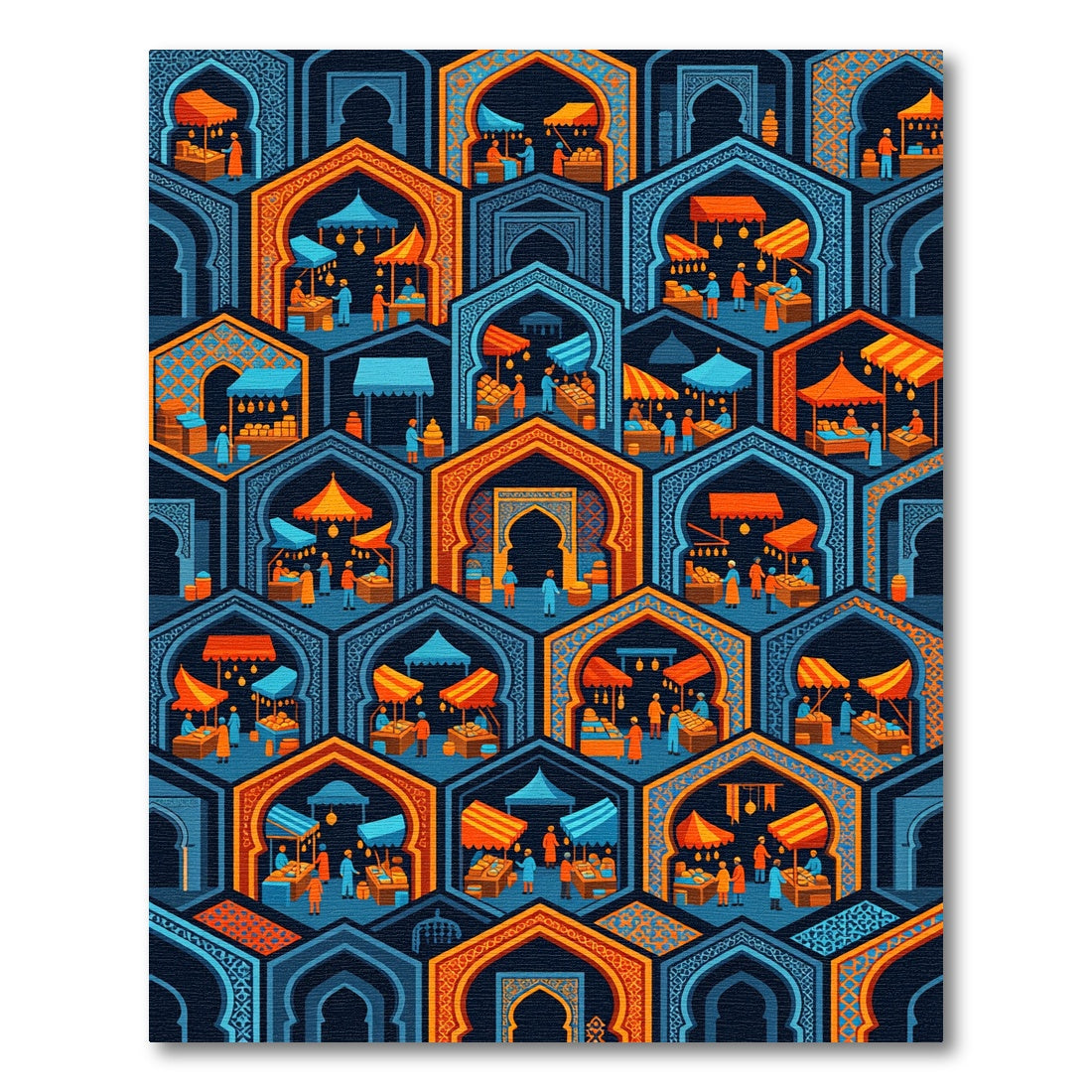 Vibrant Geometric Arch Orange Blue Mosaic Rug