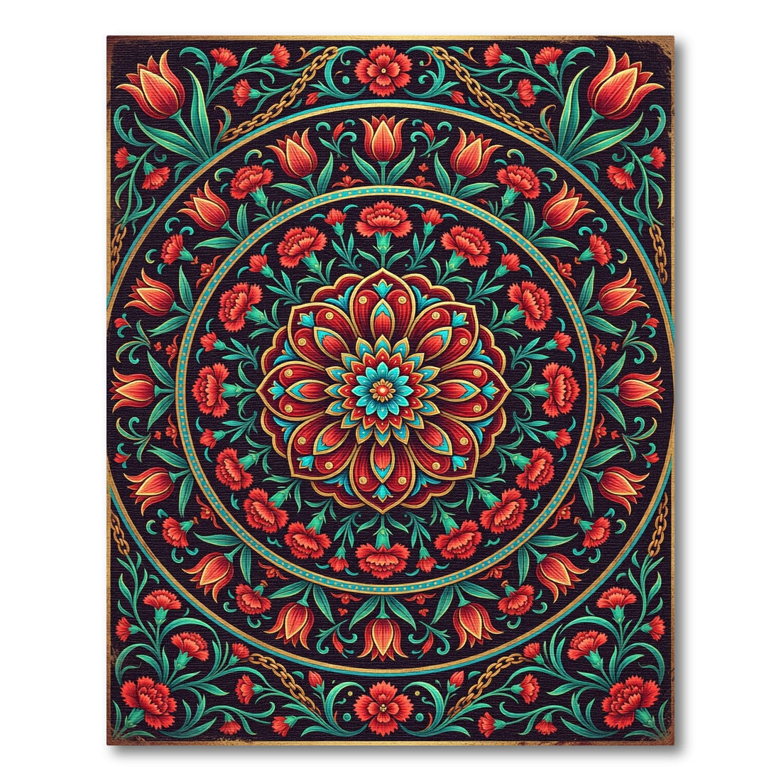 Vibrant Red Crimson Floral Medallion Rug