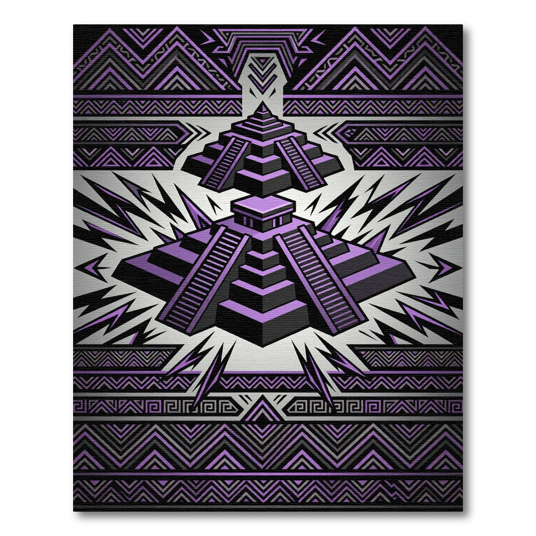 Geometric Purple Aztec Step Pyramid Rug