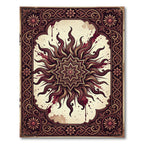Ornate Crimson Sunburst Mandala Medallion Rug