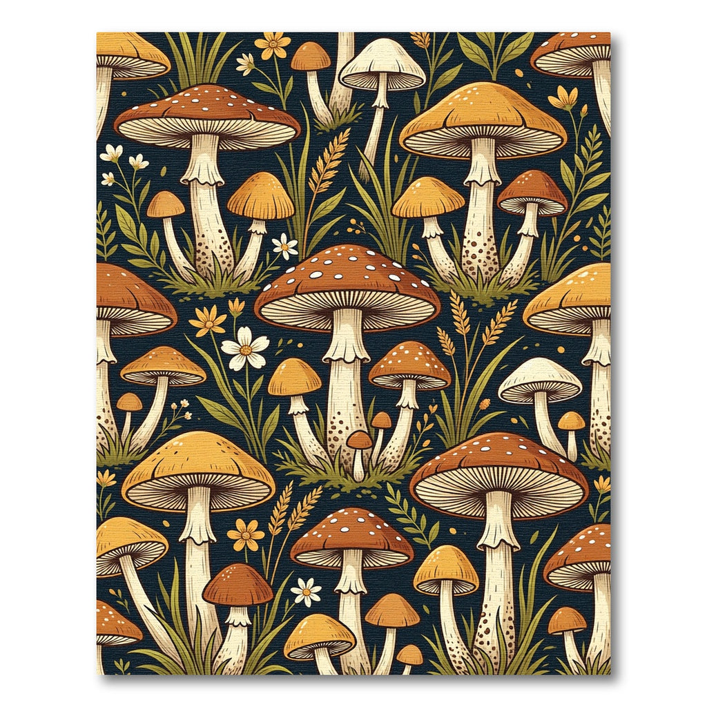 Earthy Forest Mushroom Botanical Illustration Rug