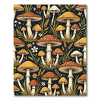 Earthy Forest Mushroom Botanical Illustration Rug