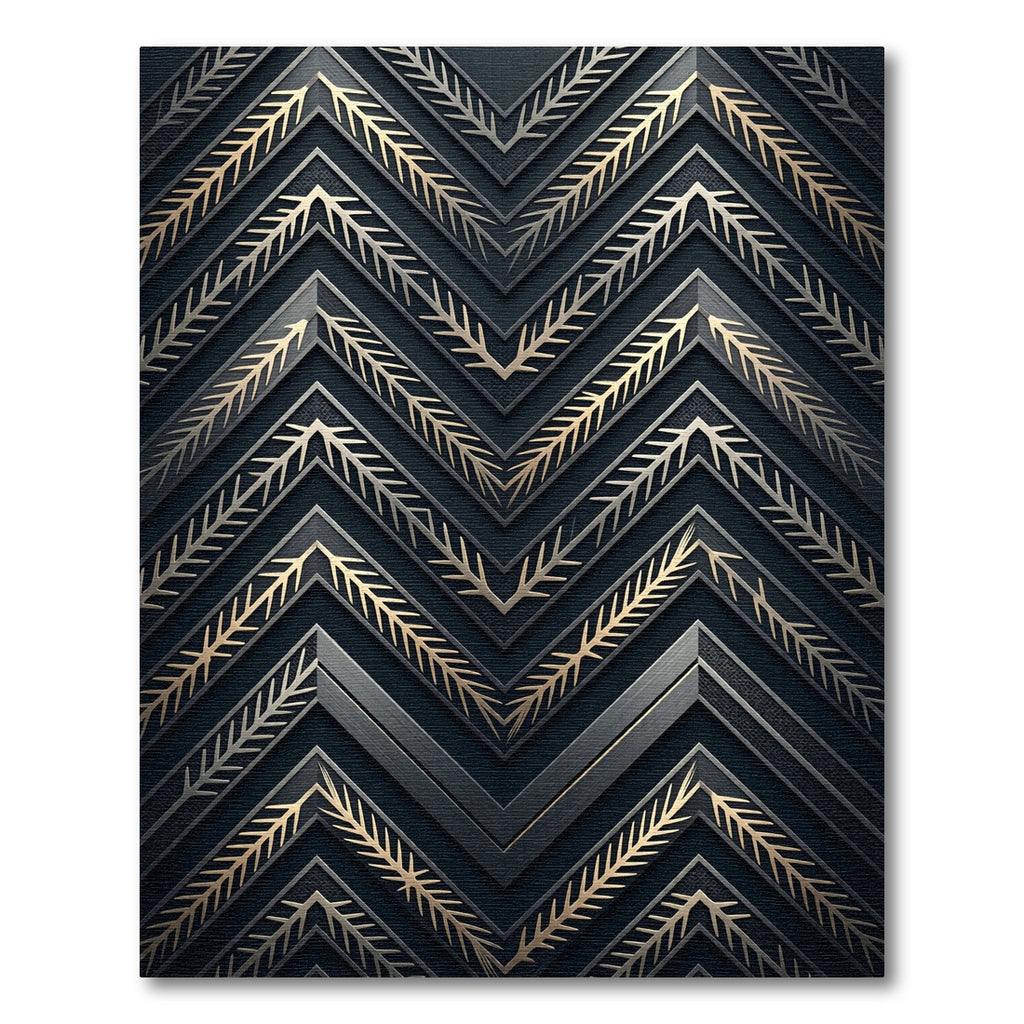 Metallic Gold Chevron Geometric Dark Accents Rug
