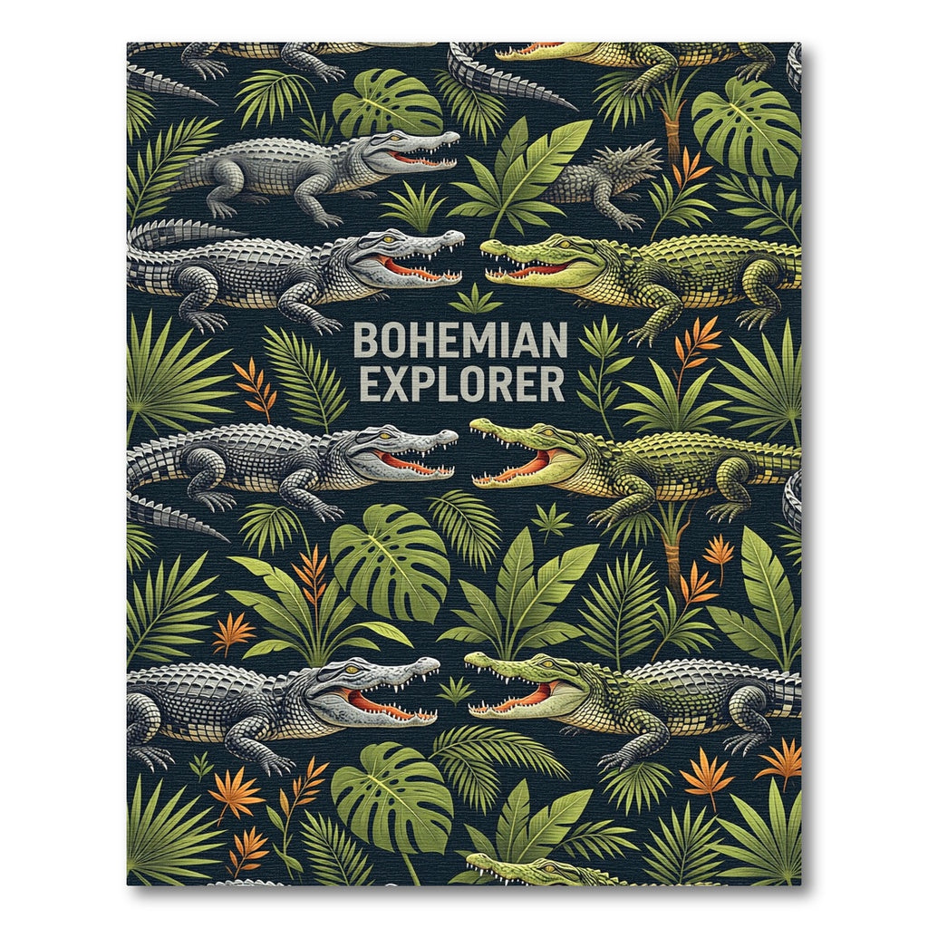 Lush Green Tropical Crocodile Jungle Adventure Rug