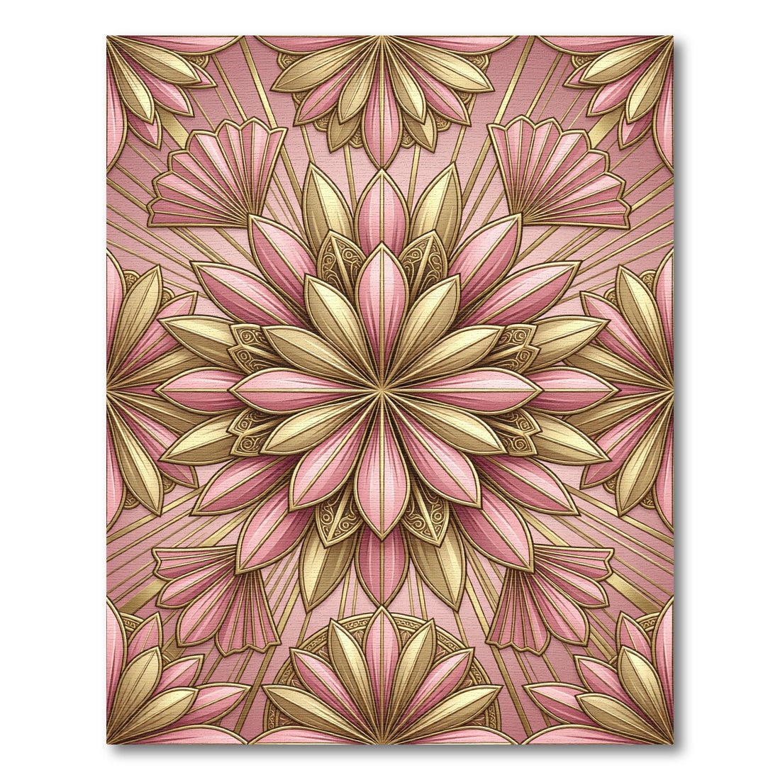 Art Deco Blush Pink Golden Lotus Rug