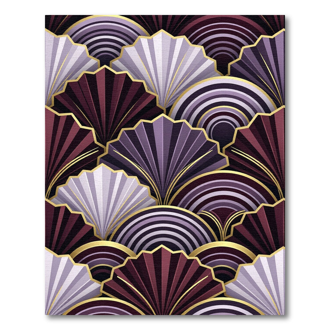 Art Deco Fan Motif Plum and Lilac Rug