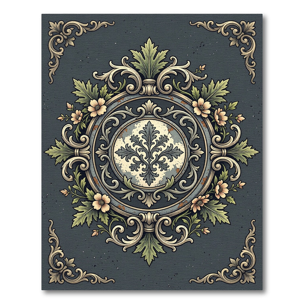 Vintage Gray Floral Baroque Medallion Rug