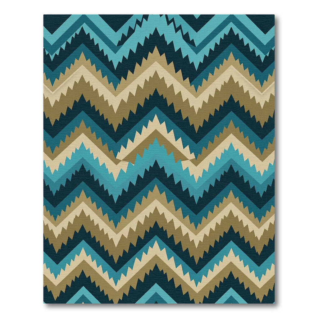 Teal and Tan Zigzag Geometric Stripe Rug